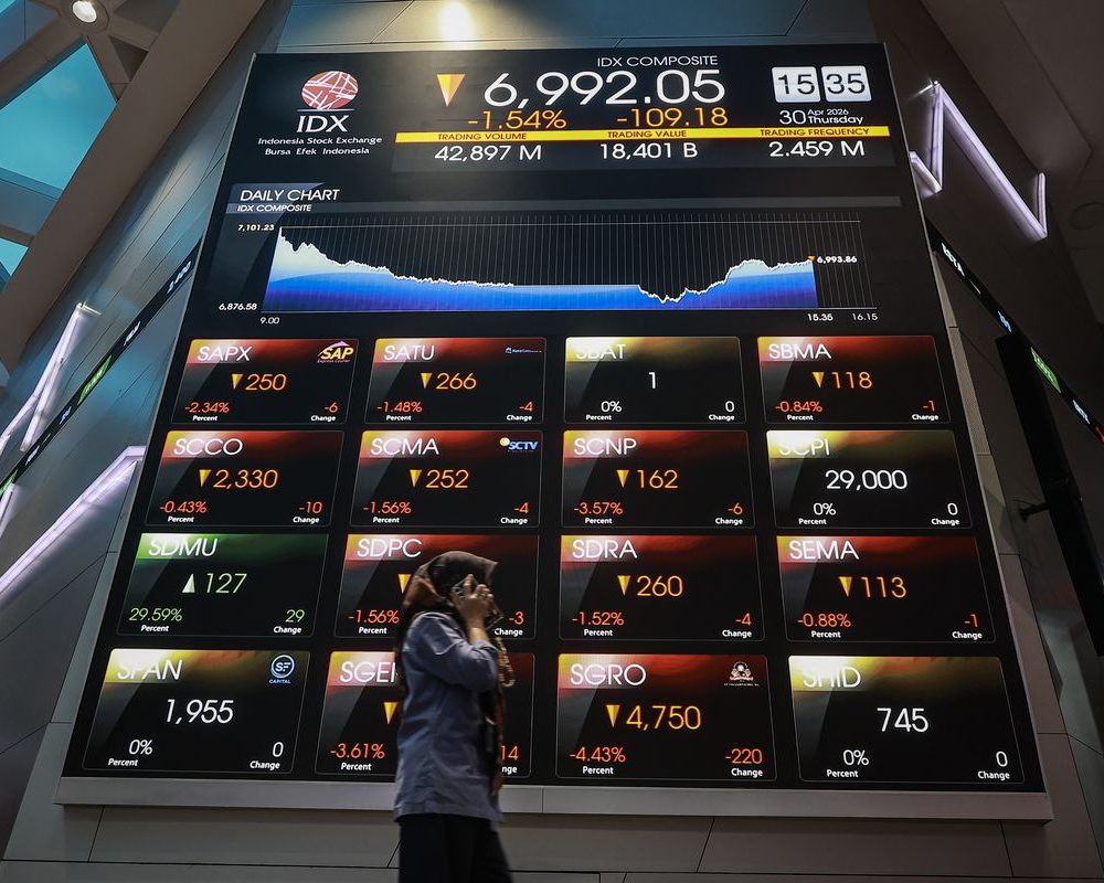 Grafik IHSG melemah pada perdagangan saham Indonesia