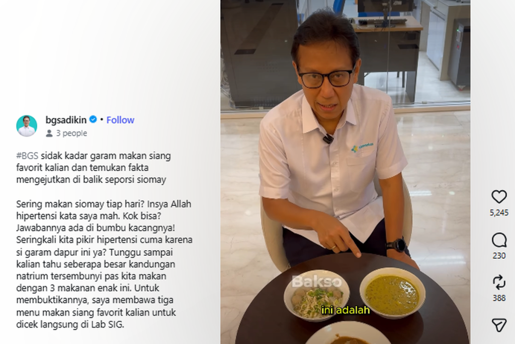 Siomay, bakso, dan soto Betawi dengan kandungan natrium tinggi.