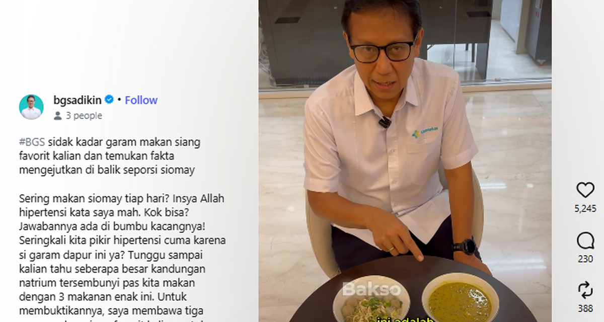 Menkes Beberkan Kadar Garam Siomay, Bakso, dan Soto Betawi